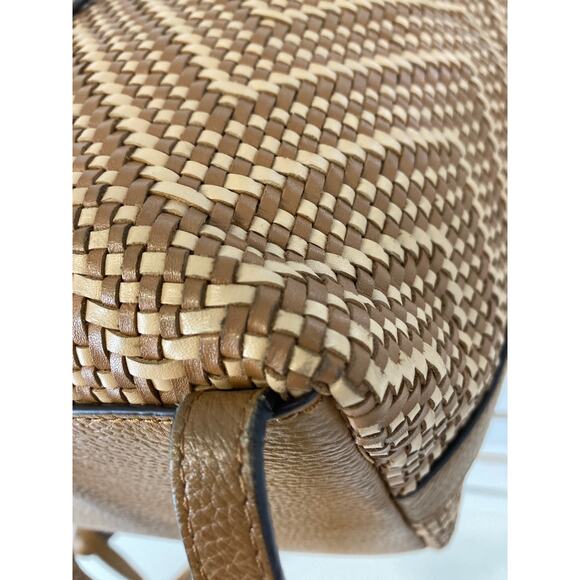 MICHAEL KORS WOVEN LEATHER BASKET WEAVE BROWN, TAN BACKPACK - Picture 10 of 15